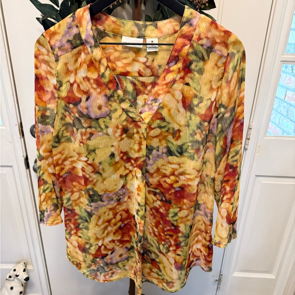 Liz Claiborne 2 Pc Set Floral Watercolor Print Top with Matching Tank Top Cami M